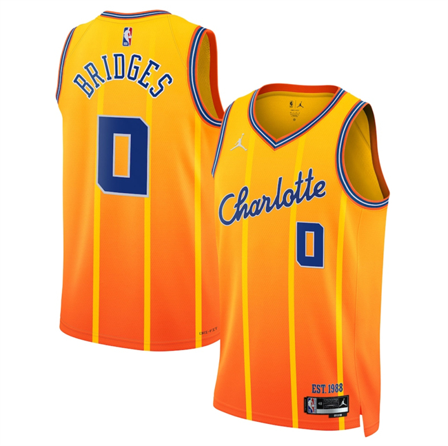 Men's Charlotte Hornets #0 Miles Bridges Orange 2025/26 City Edition Stitched Basketball Jersey